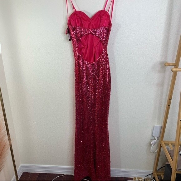 Faviana Pink Sequin Formal Gown Strapless Open Back Size 6 - Picture 8 of 10